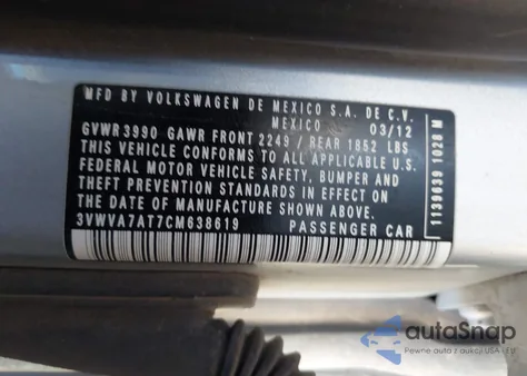 2012 Volkswagen Beetle 2.0T Turbo из США, поврежденный, VIN 3VWVA7AT7CM638619